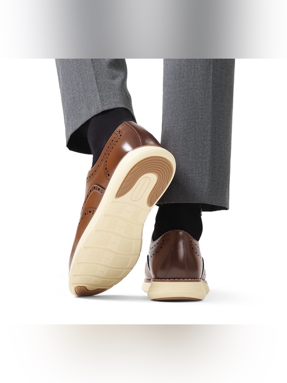 Bruno Marc Grandwing Men's Brown Leather Wingtip Dress Shoes with Cream Sole NIB - Picture 8 of 11